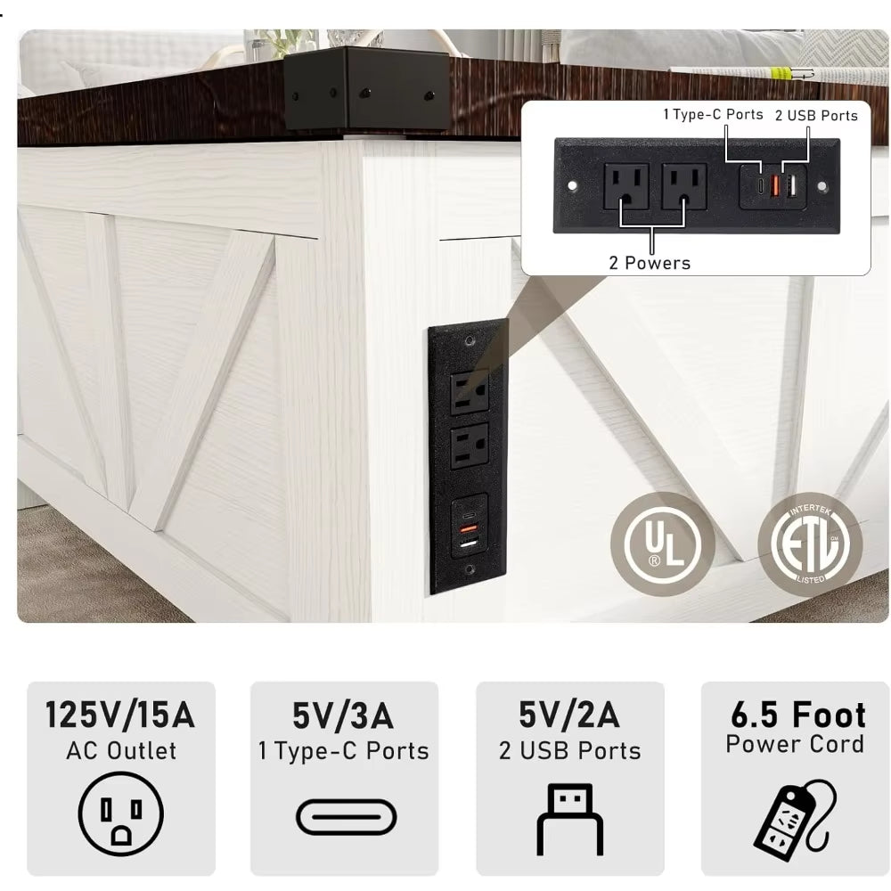 Lift Top Coffee Table with Storage and Charging Station & USB Ports, Living Room Central Table W/Large Hidden Space