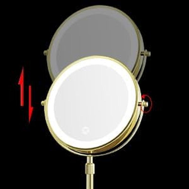 LED Make up Mirror with Lighting, Magnifying Mirror with 3 Color Dimmable Lights, Stand up Lighted Makeup Mirror 360°Rotation Double Sided Shiny Gold Finish