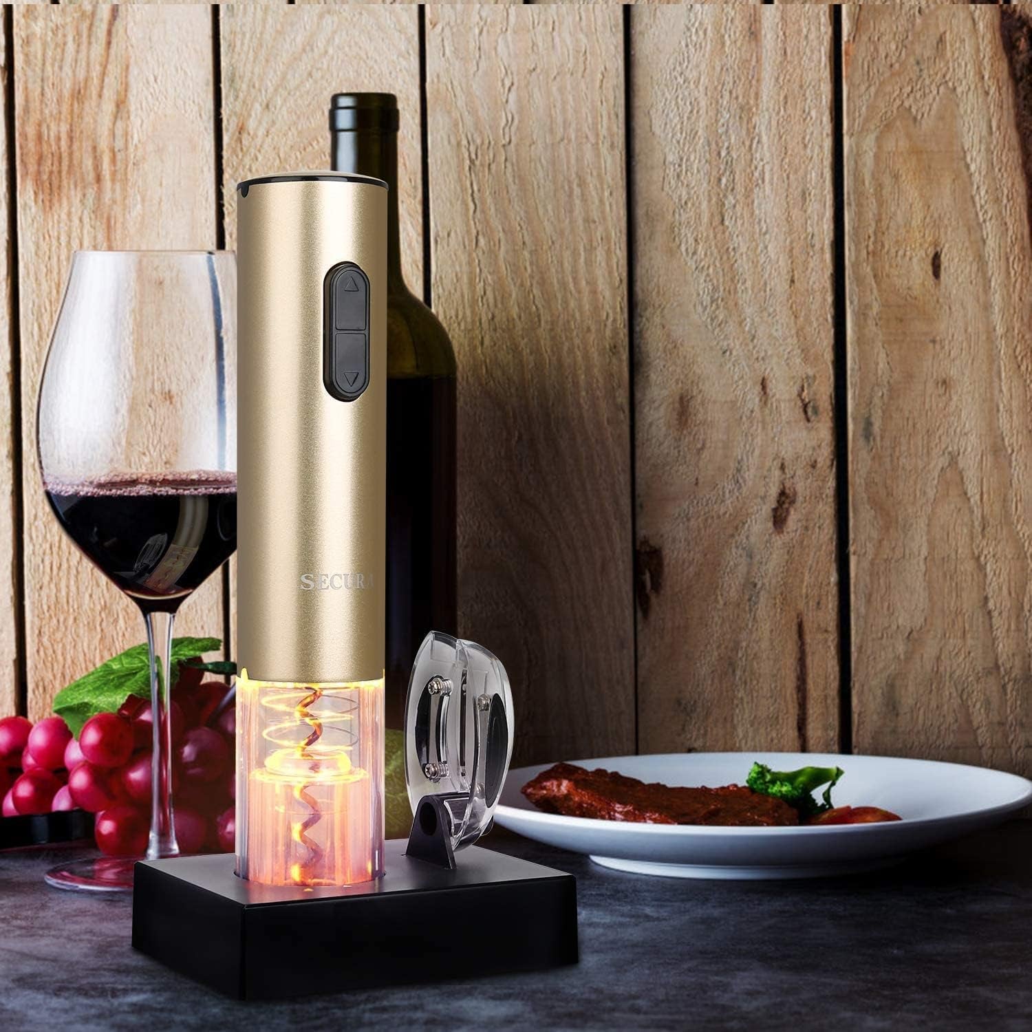 Electric Wine Opener, Automatic Bottle Corkscrew Opener with Foil Cutter, Rechargeable (Champagne Gold)