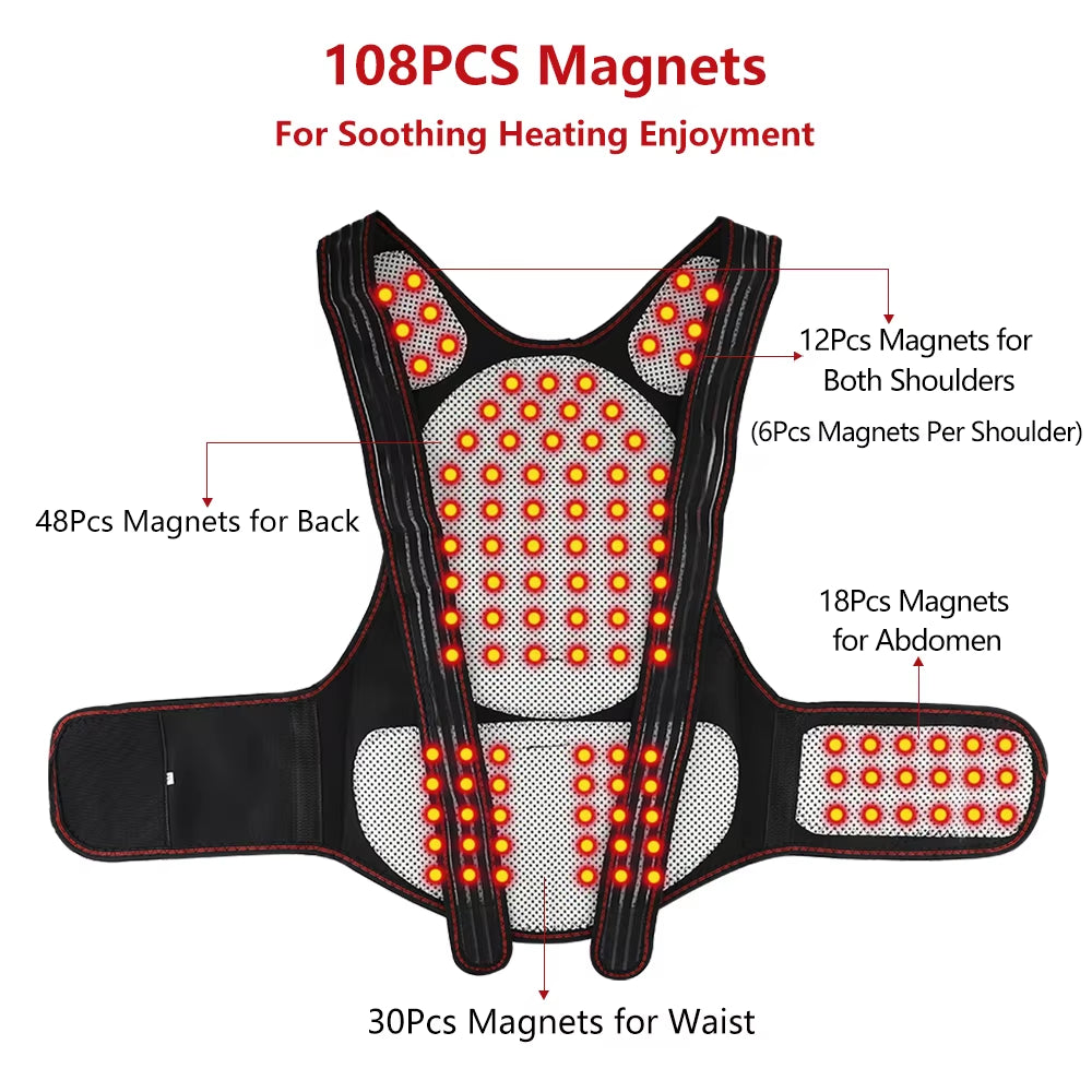 Back Support Belt Shoulder Lumbar Back Discomfort Relieve Tourmaline Magnets Warming Brace Belt Corrector De Postura De Espalda