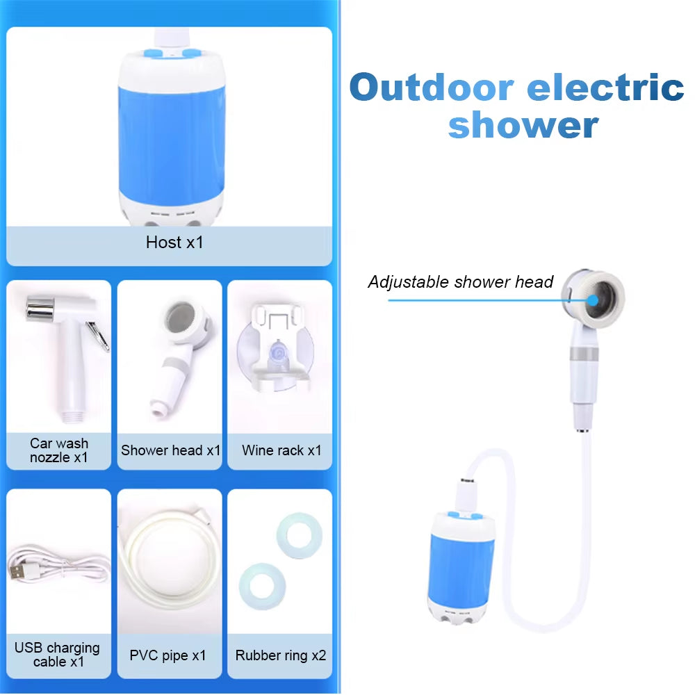 Portable Outdoor Shower Set, Camping Shower, Waterproof, Rechargeable, Electric, Pump for Hiking, Travel, Beach