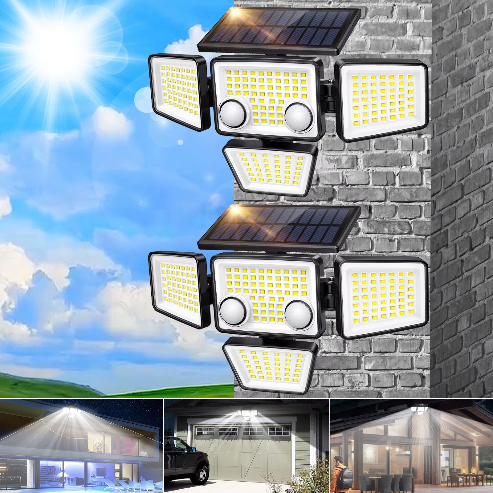 2 Pack Outdoor Solar Lights - IP65 Waterproof, 3000LM 188 LED Motion Sensor Light Solar Light for Backyard, Patio, Porch